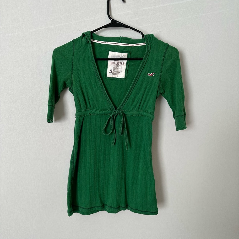 Hollister Y2K Very Rare Hooded Babydoll V Neck Top XS Green - Good Condition